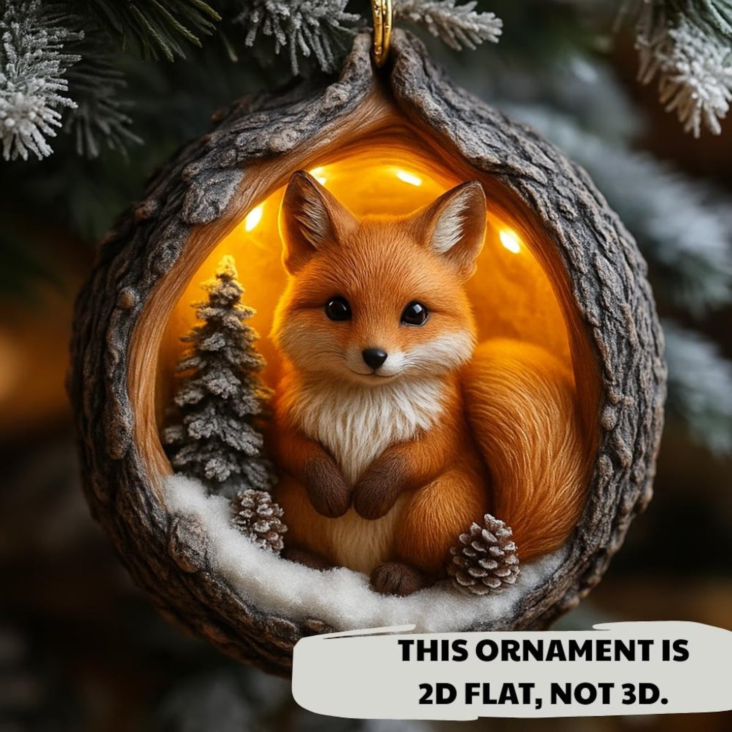 Fox Wooden Ornament, Christmas Decoration Wood Ornament
