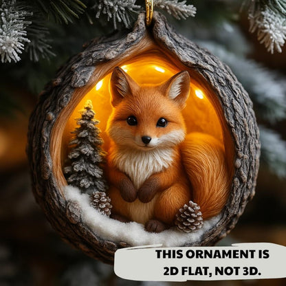 Fox Wooden Ornament, Christmas Decoration Wood Ornament