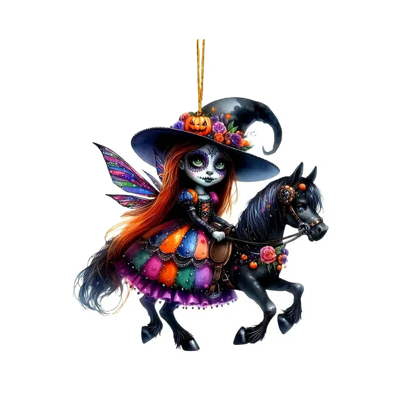 Halloween Scary Fairy Witch Riding A Horse Acrylic Ornament