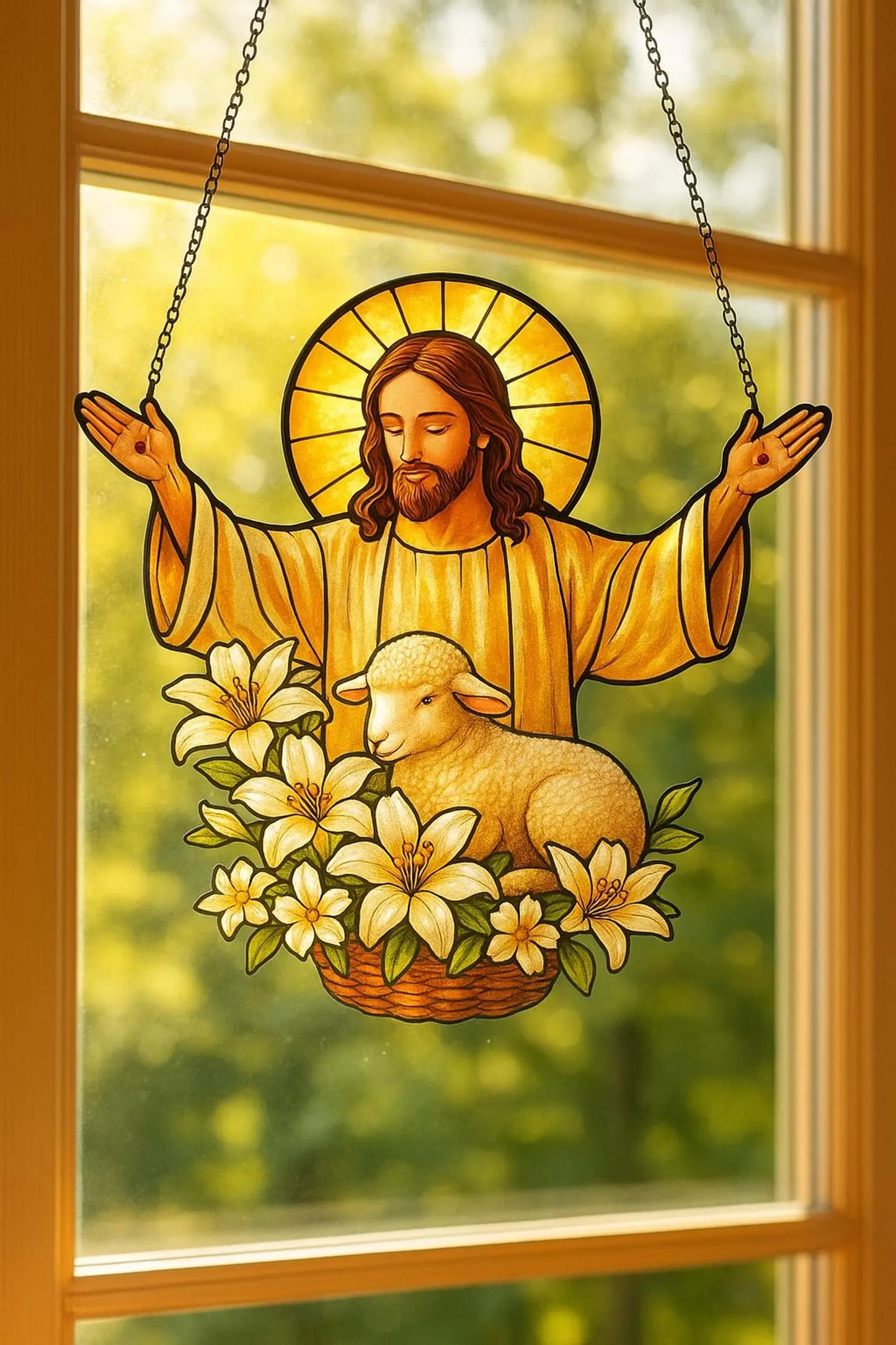 Lamb & Flowers Acrylic Window, Christian Home Decor