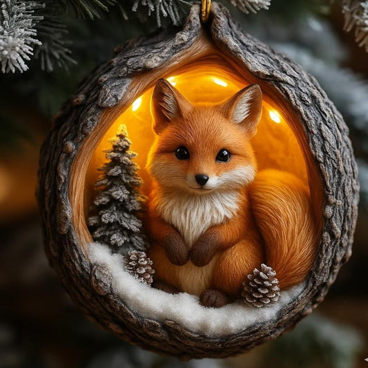 Fox Wooden Ornament, Christmas Decoration Wood Ornament