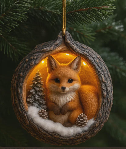 Fox Wooden Ornament, Christmas Decoration Wood Ornament