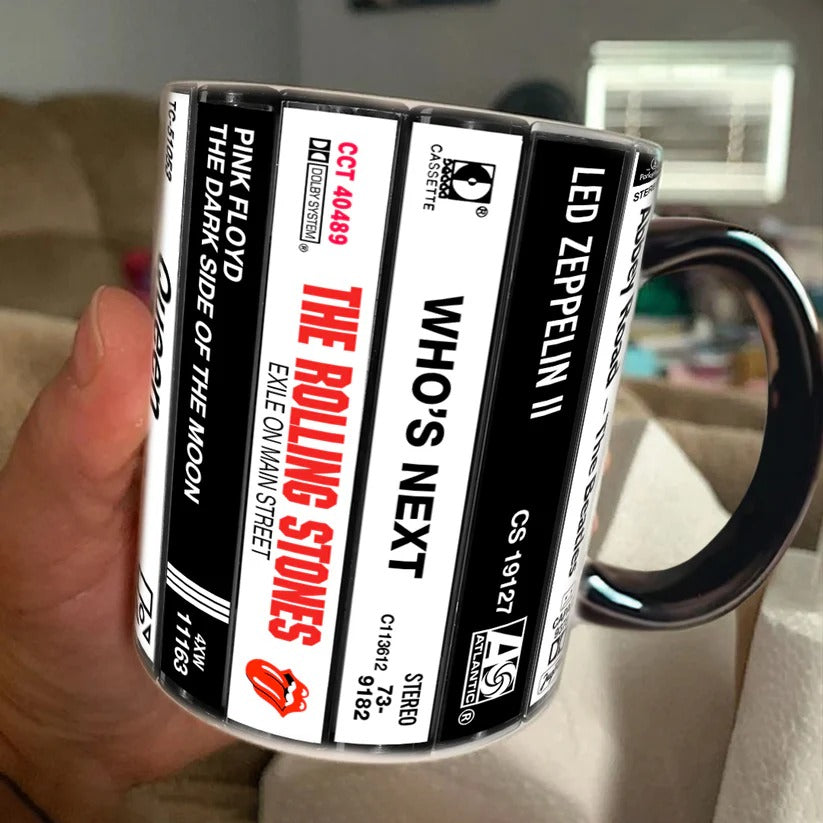 Classic Rock Band Cassette Collection Retro Accent Mug