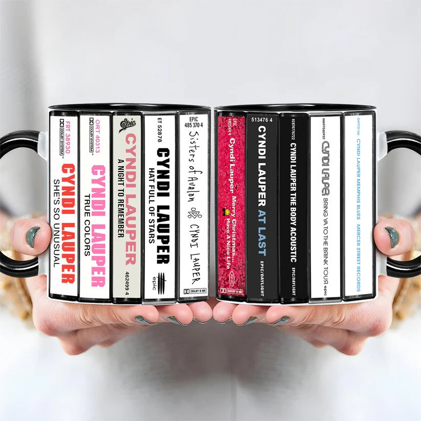 Cyndi Lauper Albums Cassette Collection Retro Accent Mug