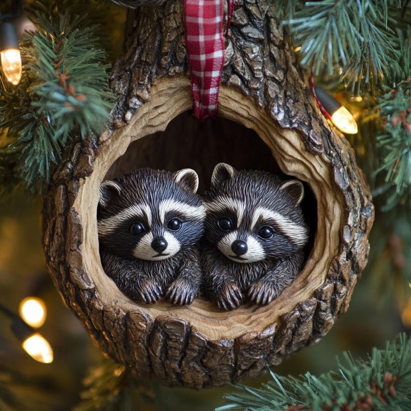 Raccoon Christmas Ornament, Christmas Decoration Wood Ornament