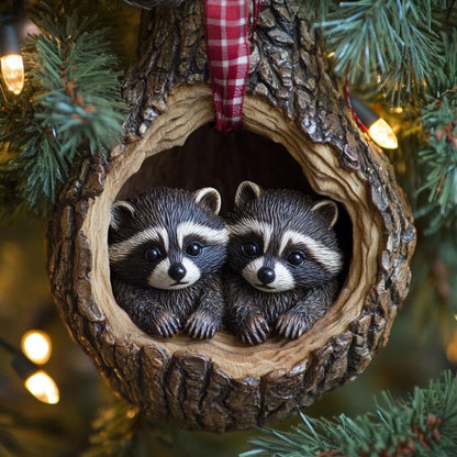 Raccoon Christmas Ornament, Christmas Decoration Wood Ornament