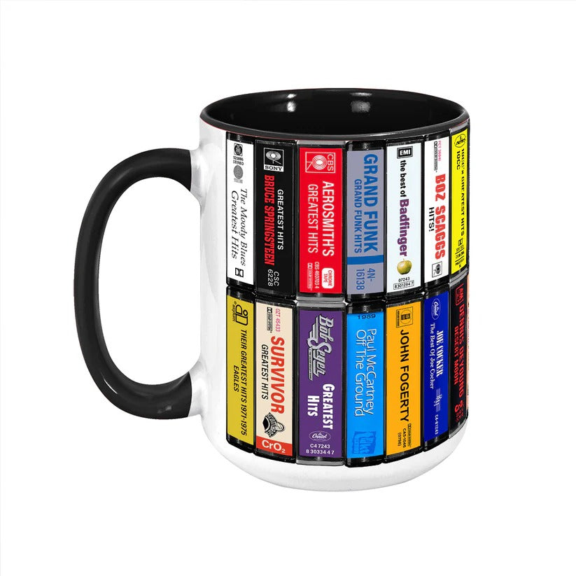 70s & 80s Rock Albums Cassette Collection Retro Accent Mug