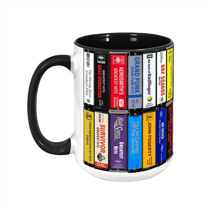 70s & 80s Rock Albums Cassette Collection Retro Accent Mug