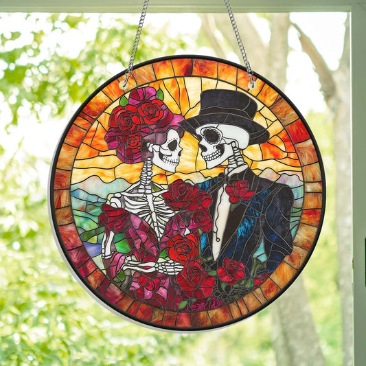Valentine’s Day Gifts Skull Couple Stained Glass Suncatcher Hanging