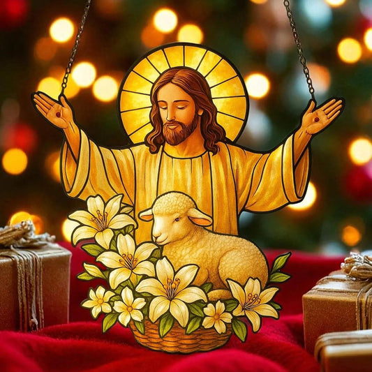 Lamb & Flowers Acrylic Window, Christian Home Decor