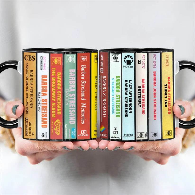 Barbra Streisand Albums Cassette Collection Retro Accent Mug