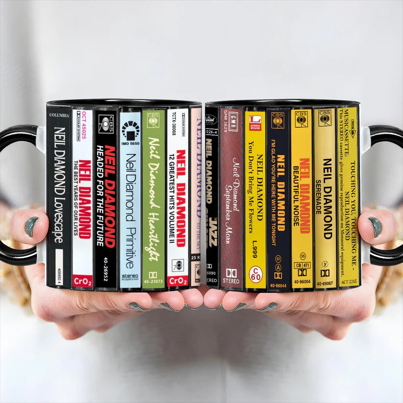 Neil Diamond Albums Cassette Collection Retro Accent Mug