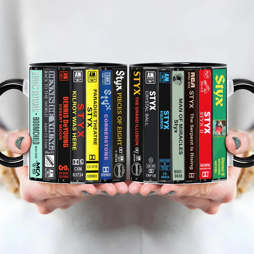Styx & Dennis DeYoung Albums Cassette Collection Retro Accent Mug