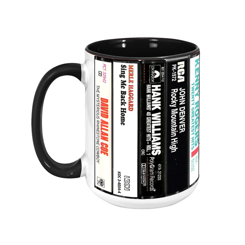 Classic Country Music Albums Cassettes Retro Accent Mug