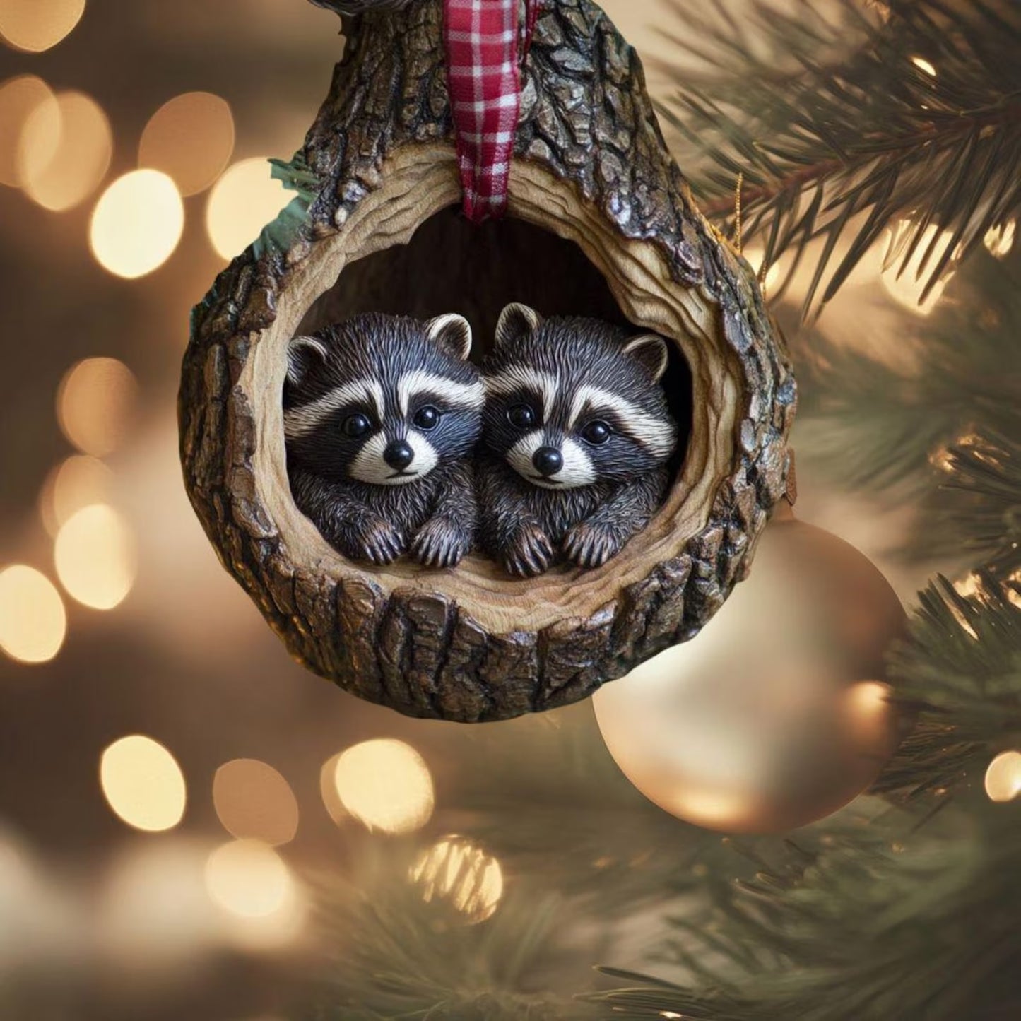 Raccoon Christmas Ornament, Christmas Decoration Wood Ornament