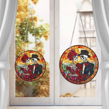 Valentine’s Day Gifts Skull Couple Stained Glass Suncatcher Hanging