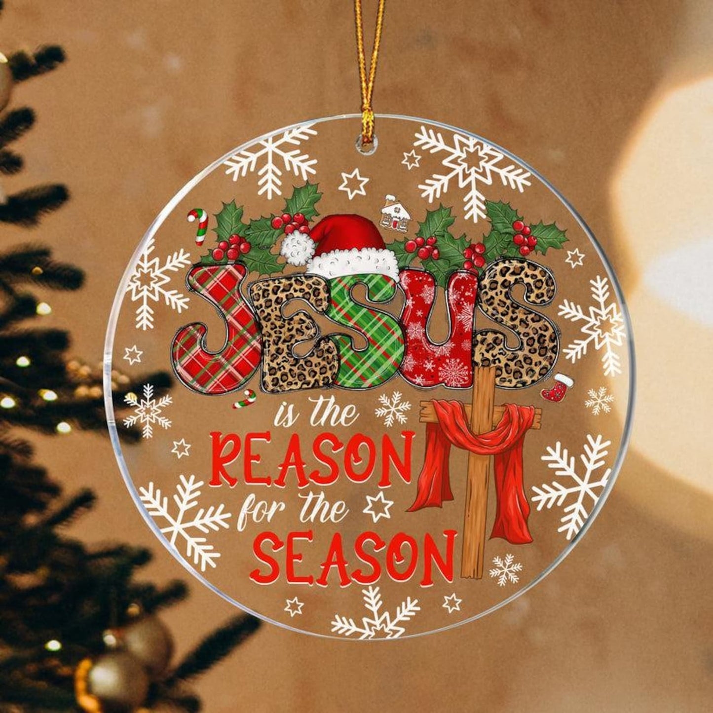 Jesus is the Reason for the Season Ornament, Circle Glass Ornament