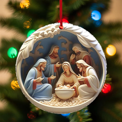 Custom Birth of Jesus Ornament, Christian Circle Ceramic Ornament