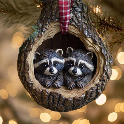 Raccoon Christmas Ornament, Christmas Decoration Wood Ornament