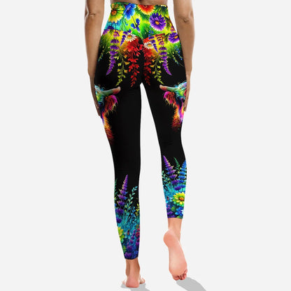 Personalized Beautiful Neon Highland Cow - Highland Cow Hoodie and Leggings