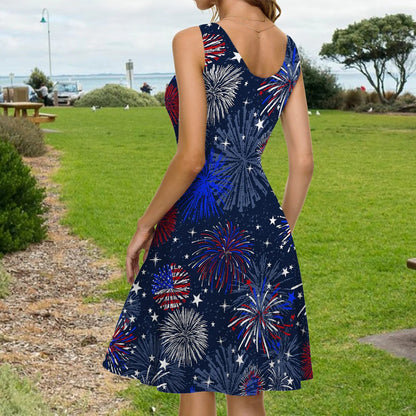 Patriotic American Flag - Personalized Sleeveless Dress
