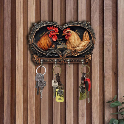An Old Rooster & His Cute Chick - Personalized Chicken Custom Shaped Key Rack
