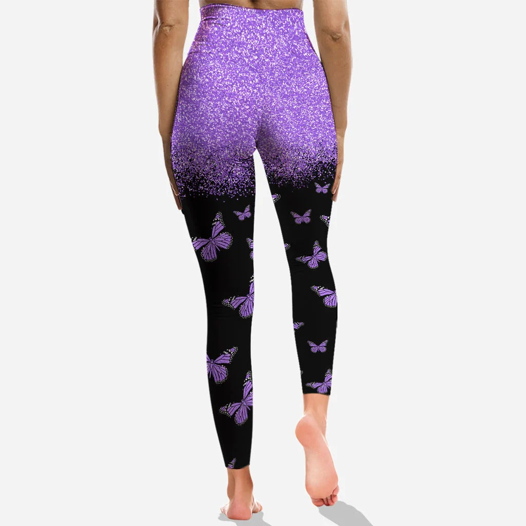 Love Purple Butterflies - Personalized Hoodie And Leggings