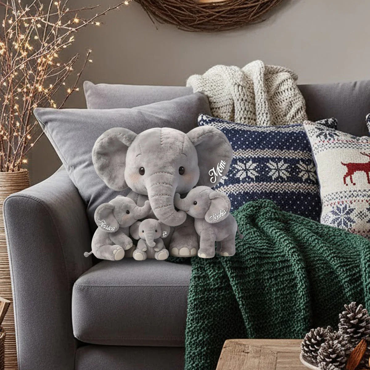 Mama Elephant - Personalized Mother Custom Shaped Pillow