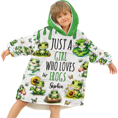 Just A Girl Who Loves Frogs - Personalized Frog Blanket Hoodie