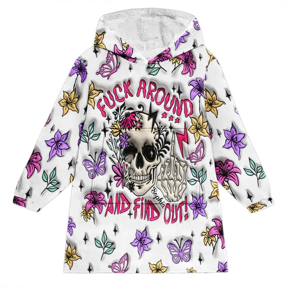 F*ck Around And Find Out - Personalized Skull Blanket Hoodie