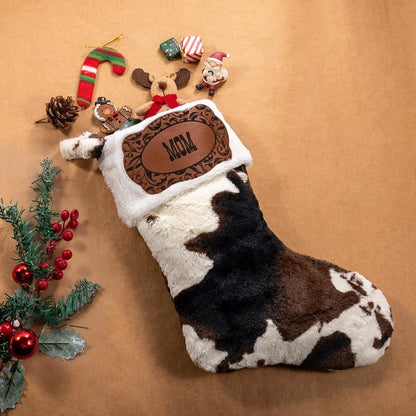 Personalised Western Cowboy Cow Shaped Christmas Stocking