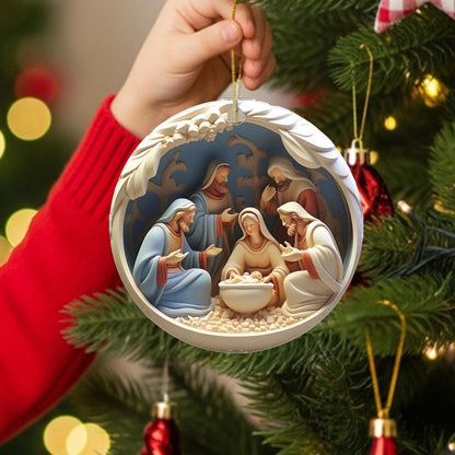 Custom Birth of Jesus Ornament, Christian Circle Ceramic Ornament