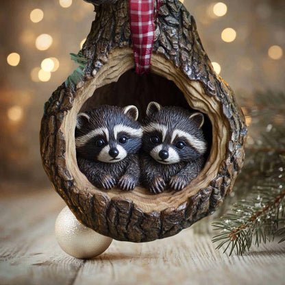 Raccoon Christmas Ornament, Christmas Decoration Wood Ornament