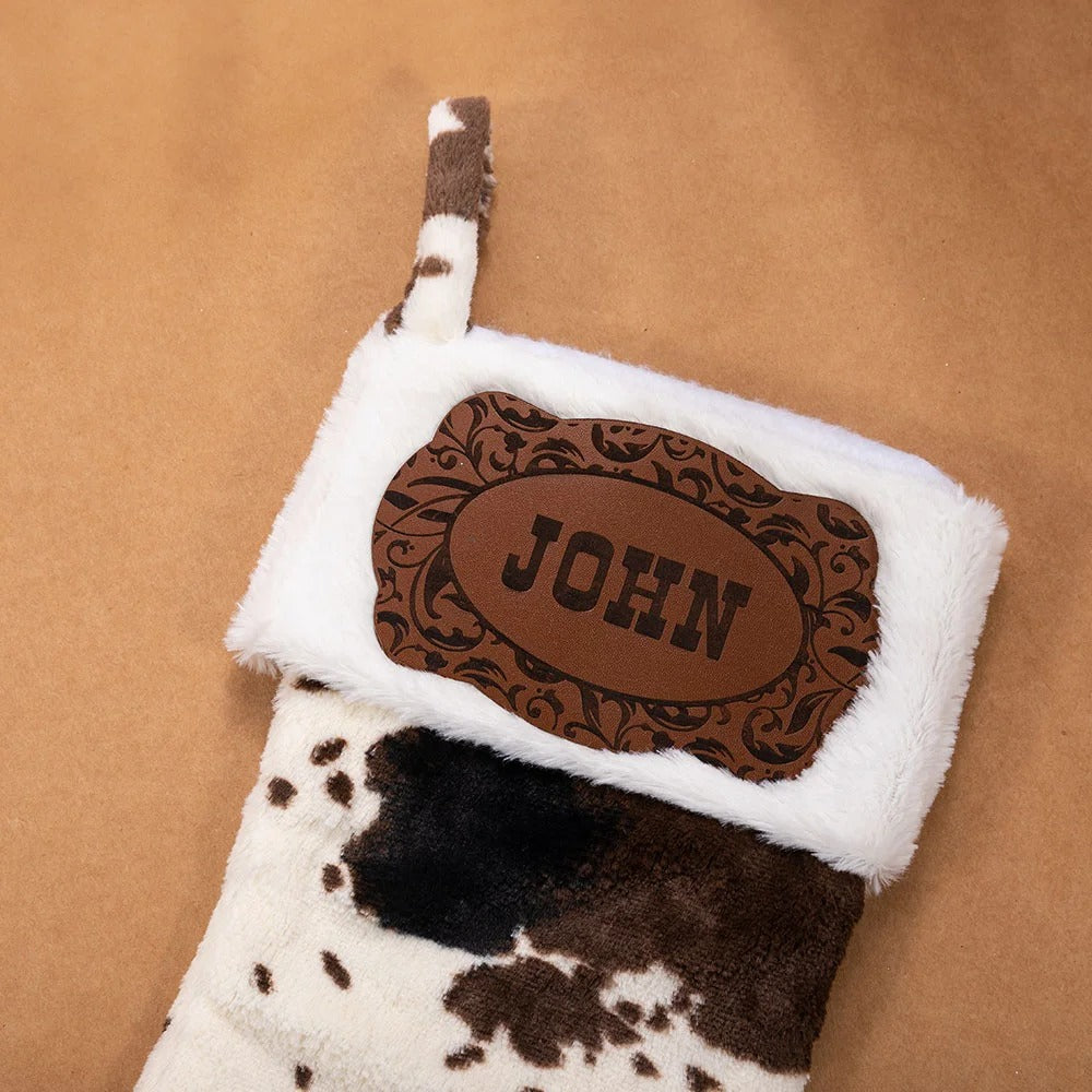 Personalised Western Cowboy Cow Shaped Christmas Stocking