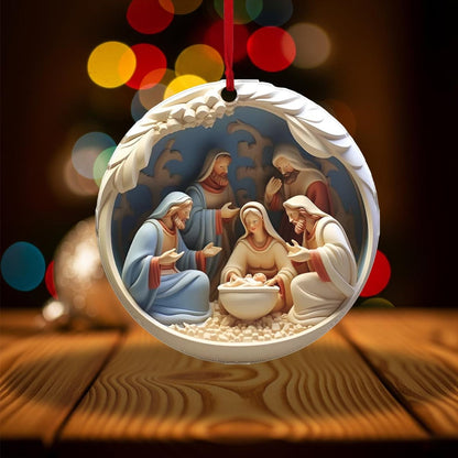 Custom Birth of Jesus Ornament, Christian Circle Ceramic Ornament