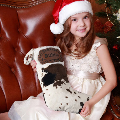 Personalised Western Cowboy Cow Shaped Christmas Stocking
