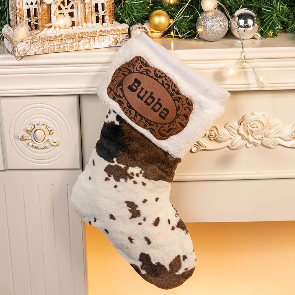 Personalised Western Cowboy Cow Shaped Christmas Stocking