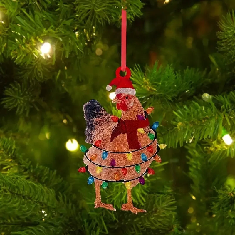 Christmas Chicken Acrylic Ornament - Gift For Chicken Lover's