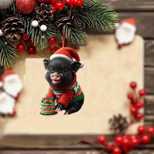 Pig with Santa Hat Acrylic Ornament - Gift For Pig Lover's