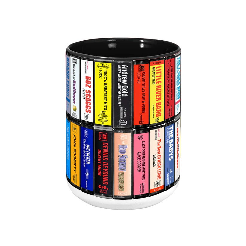 70s & 80s Rock Albums Cassette Collection Retro Accent Mug