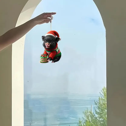 Pig with Santa Hat Acrylic Ornament - Gift For Pig Lover's