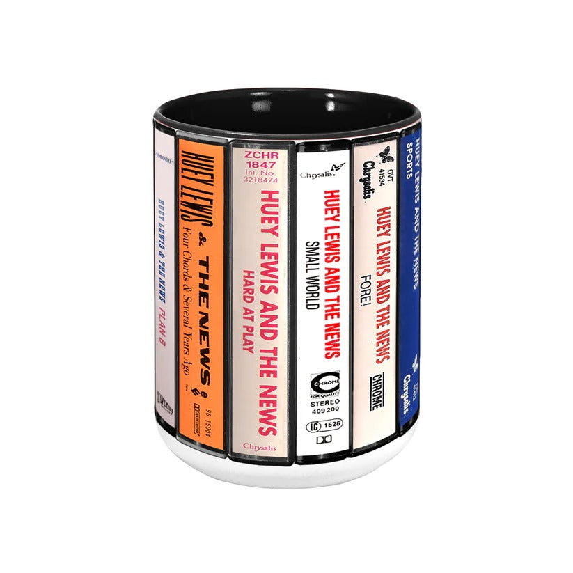 Huey Lewis Albums Cassette Collection Retro Accent Mug