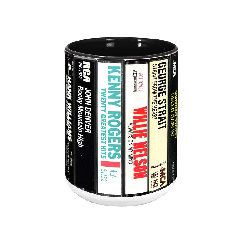 Classic Country Music Albums Cassettes Retro Accent Mug