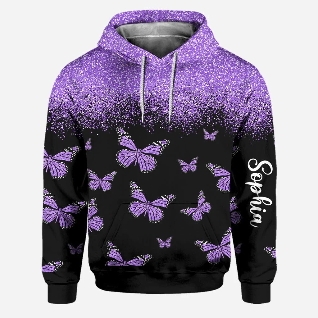 Love Purple Butterflies - Personalized Hoodie And Leggings