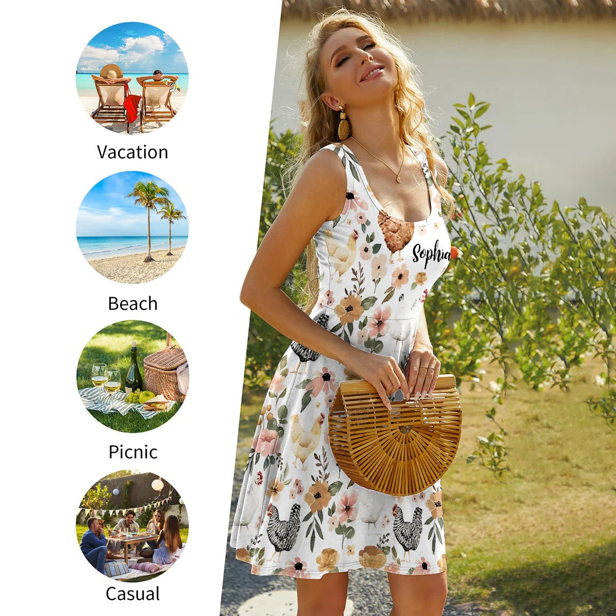 Floral Chicken - Personalized Sleeveless Dress