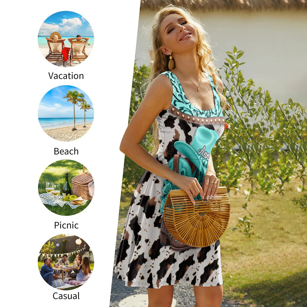 Western Cowgirl Boots - Personalized Sleeveless Dress