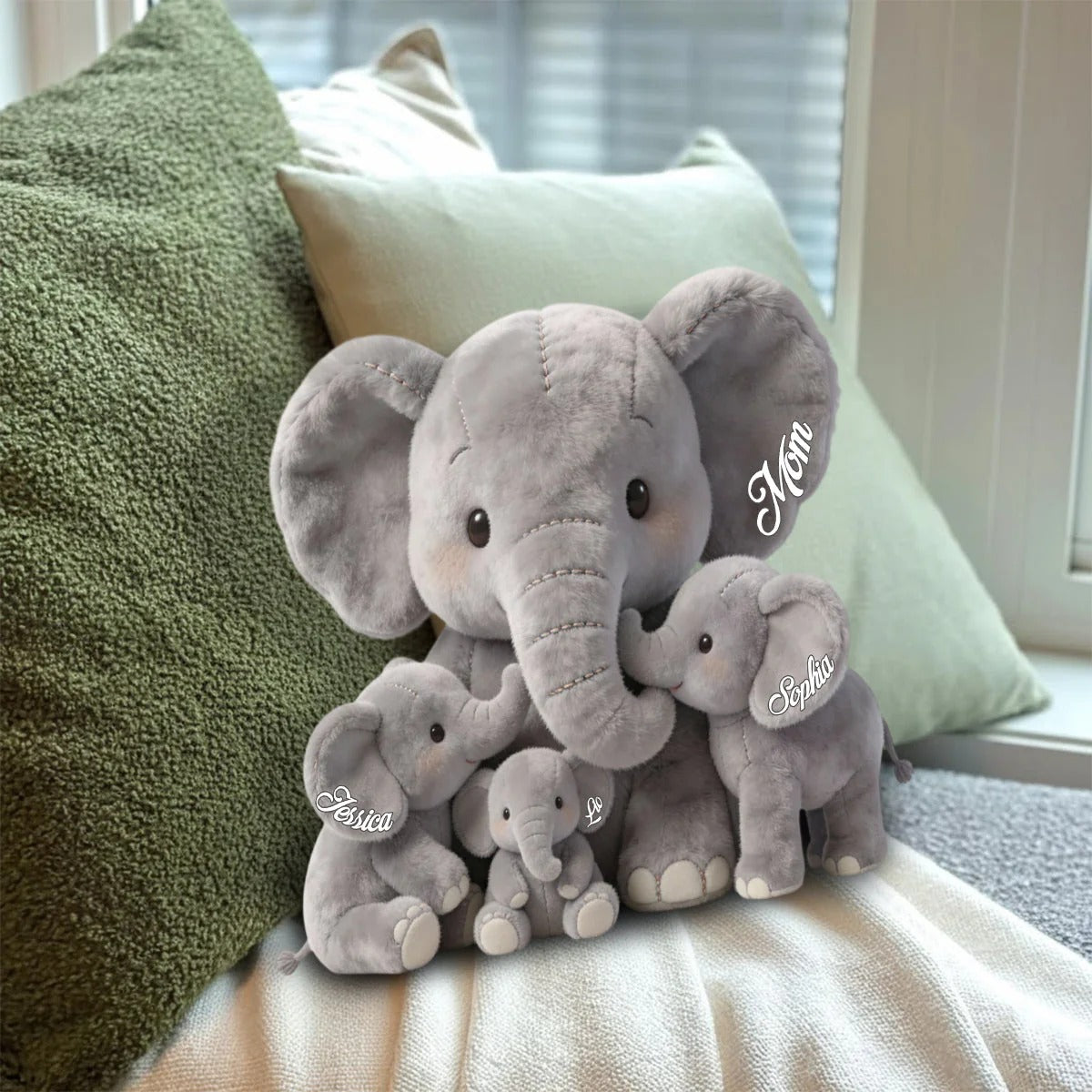 Mama Elephant - Personalized Mother Custom Shaped Pillow