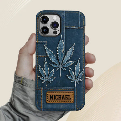 Distressed Denim Marijuanas, Personalized Weed Full Print Phone Case