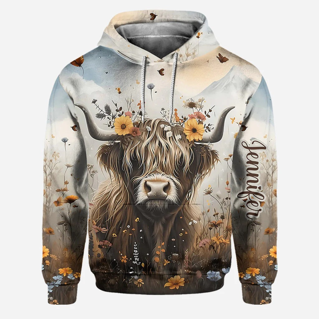 Personalized Cute Cow - Highland Cow Hoodie and Leggings