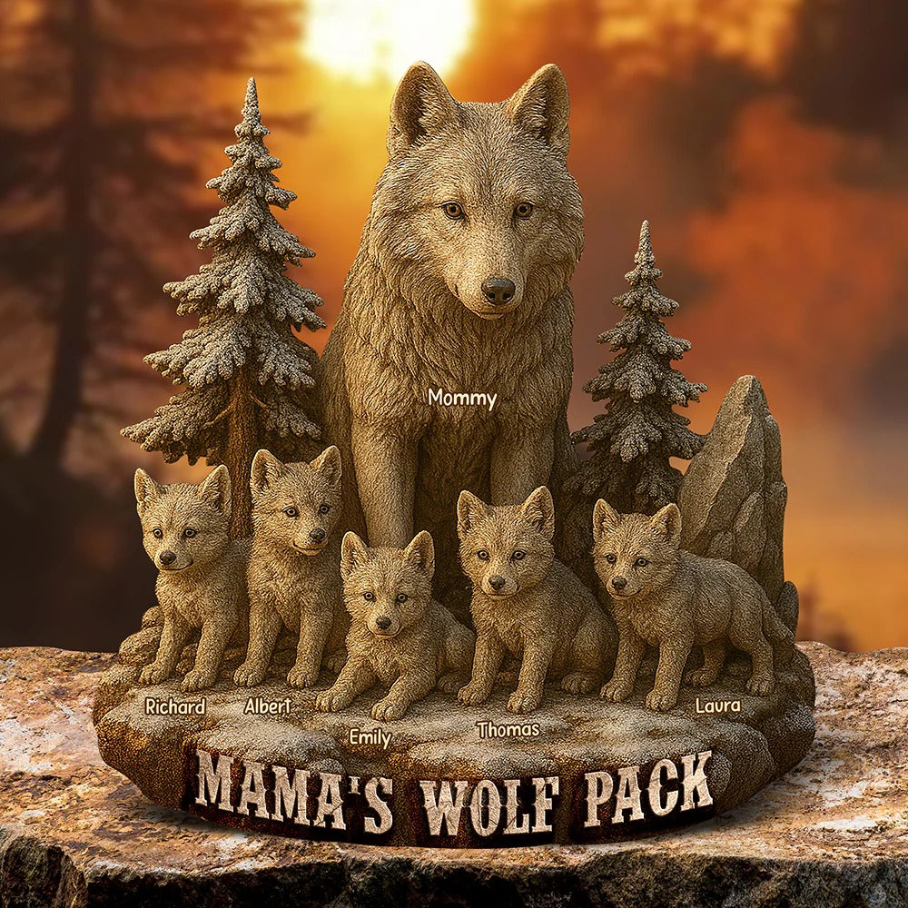 Personalized Gifts For Mom – Mama Wolf And Cubs Acrylic Plaque